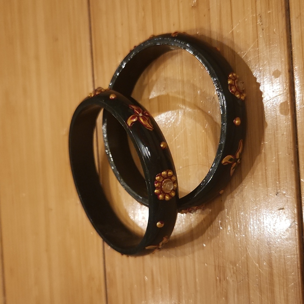 Navy and Gold Floral Bangle Set